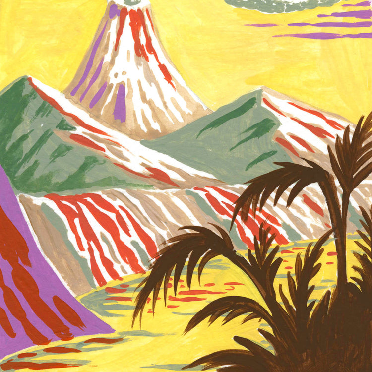 Hawaii Volcanoes National Park art detail with Kīlauea and Mauna Loa active volcanoes; trendy illustration by Angela Staehling