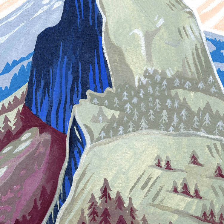 Yosemite National Park Art detail with Half Dome and sunset; trendy illustration by Angela Staehling
